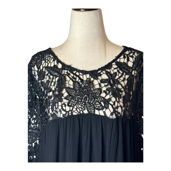 Lane Bryant Dress Women 18 Black Lace Crochet Gauze Swing Mini Whimsigoth Boho - Picture 8 of 14